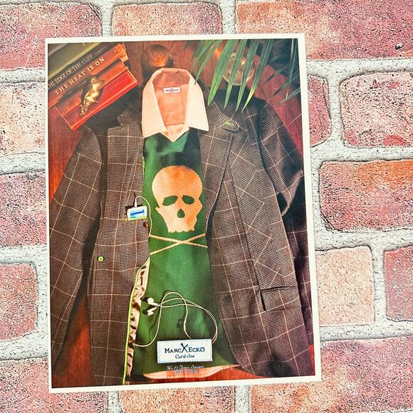 2005 Marc Ecko Skull Crossbones Sweater Ad Y2K Plaid Blazer Ephemera - Picture 1 of 7